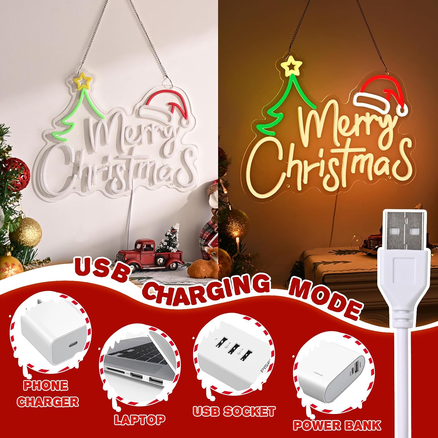 Merry Christmas Neon Sign USB  - Neon Sign Party recension och pris