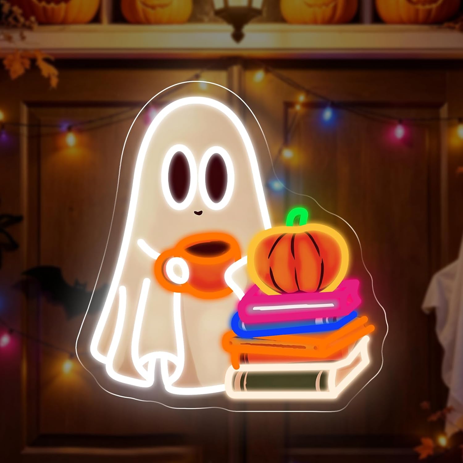 Cute Ghost Reading Book Neon S - Neon Sign Party recension och pris