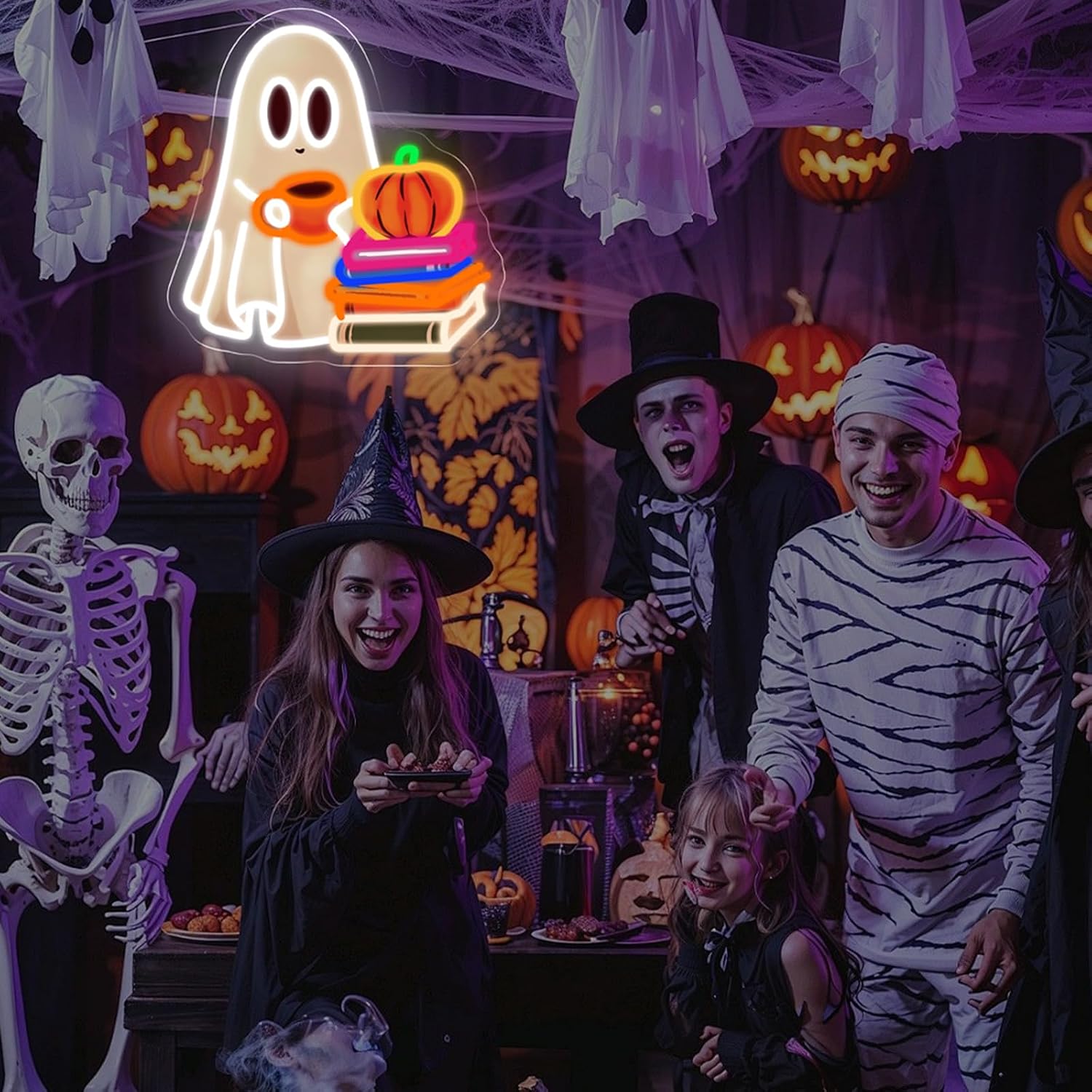 Cute Ghost Reading Book Neon S - Neon Sign Party recension och pris