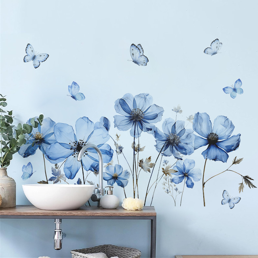 Fresh Blue Butterfly & Flower  - Flower Wall Panel recension och pris