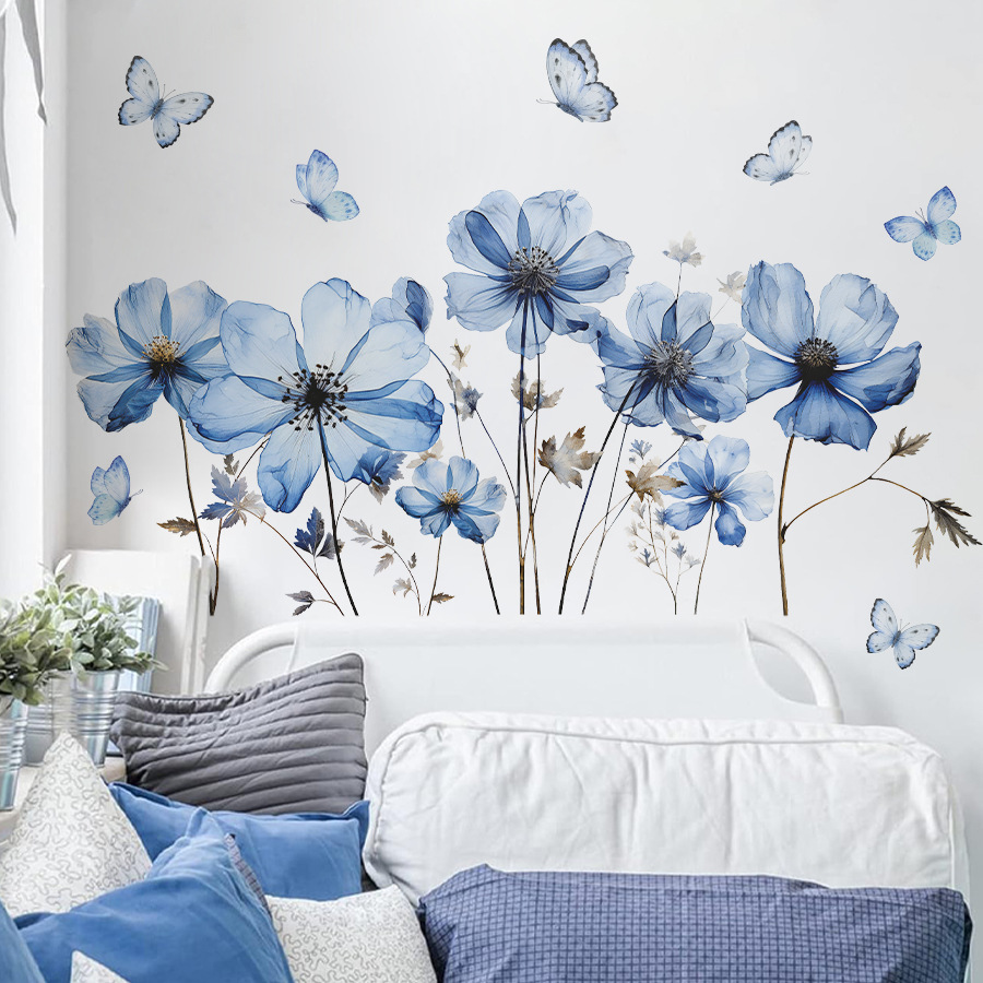 Fresh Blue Butterfly & Flower  - Flower Wall Panel recension och pris